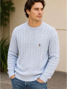Tommy Hilfiger Light Blue Cable Knit Crewneck Sweater